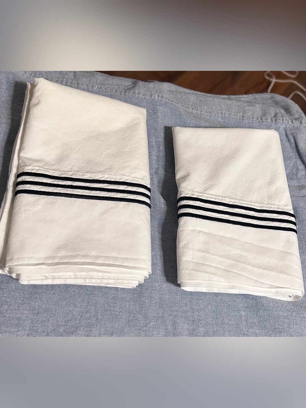 Pottery Barn Two Standard Pillowcases Organic Cotton Embroidered Black Stripes